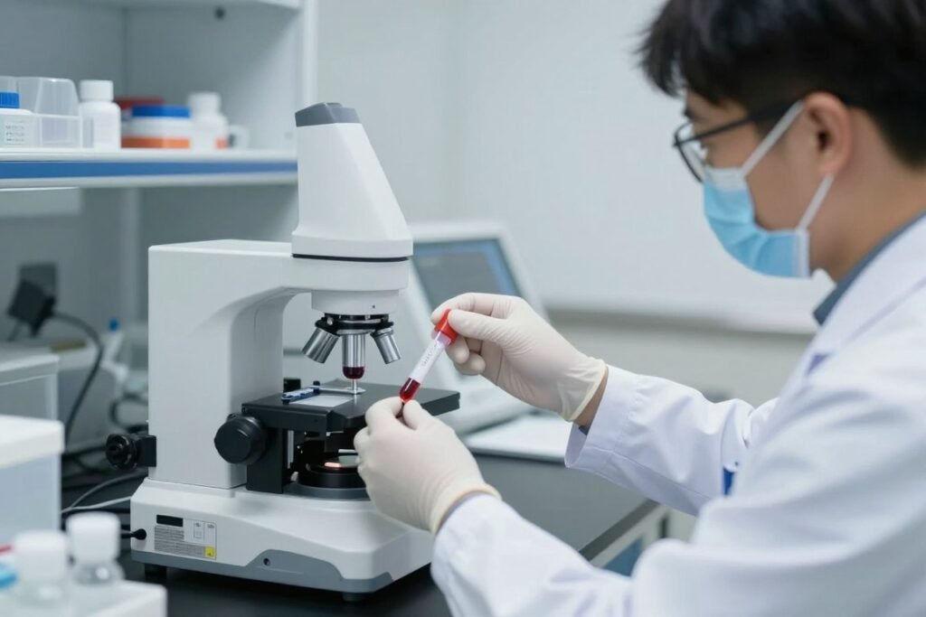 laboratory technician performing blood test for magnesium levels