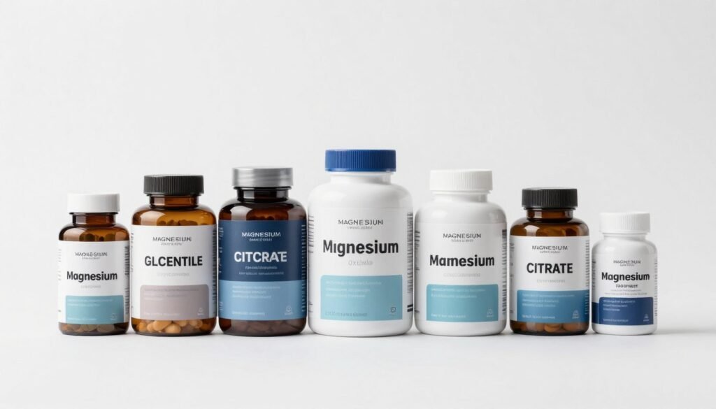 various types of magnesium supplements displayed side by side
