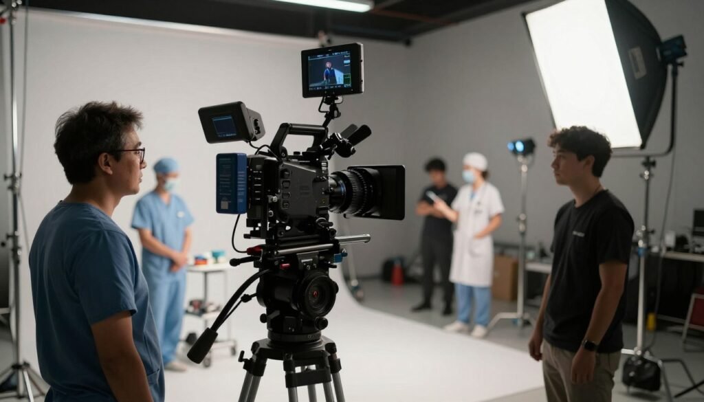 Film camera on movie set