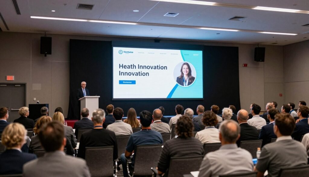 Large conference hall with health innovation presentation