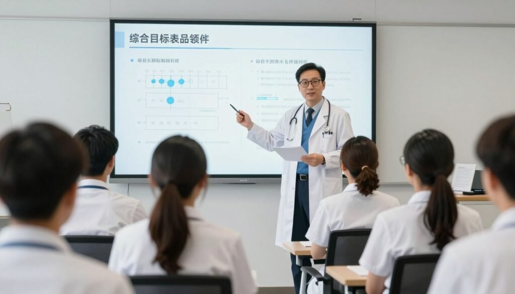 Medical professional teaching and presenting to an audience