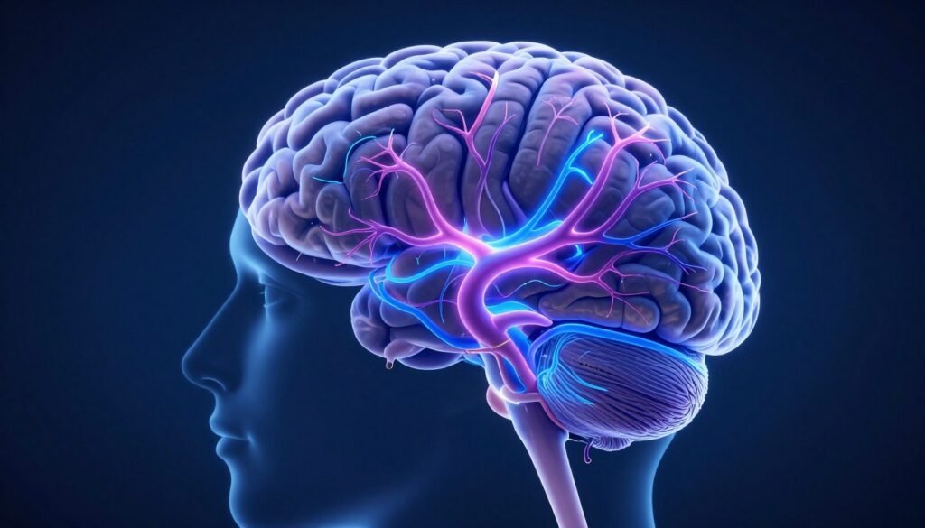 brain illustration showing improved blood flow and cognitive function