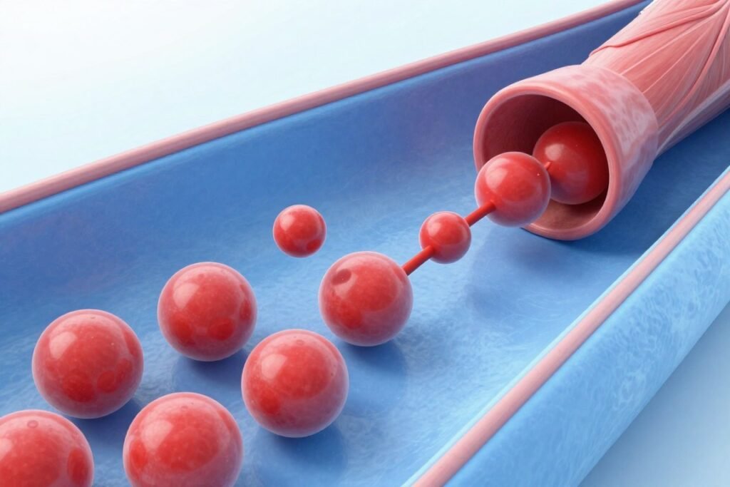 oxygen molecules being delivered to muscle cells through bloodstream