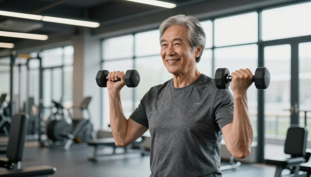 Active older adult exercising showing benefits of advanced amino formula for muscle maintenance