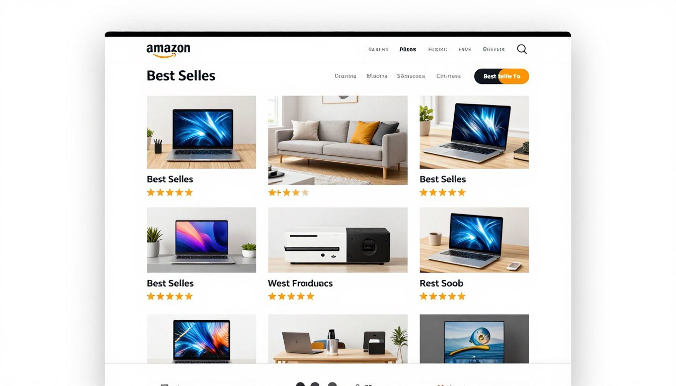 Amazon Best Sellers dashboard showing trending products across multiple categories