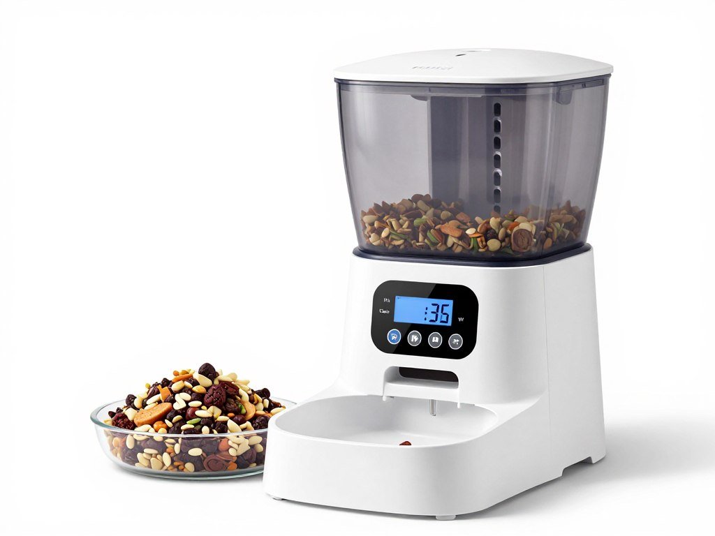 Automatic pet feeder with digital display and food storage compartments