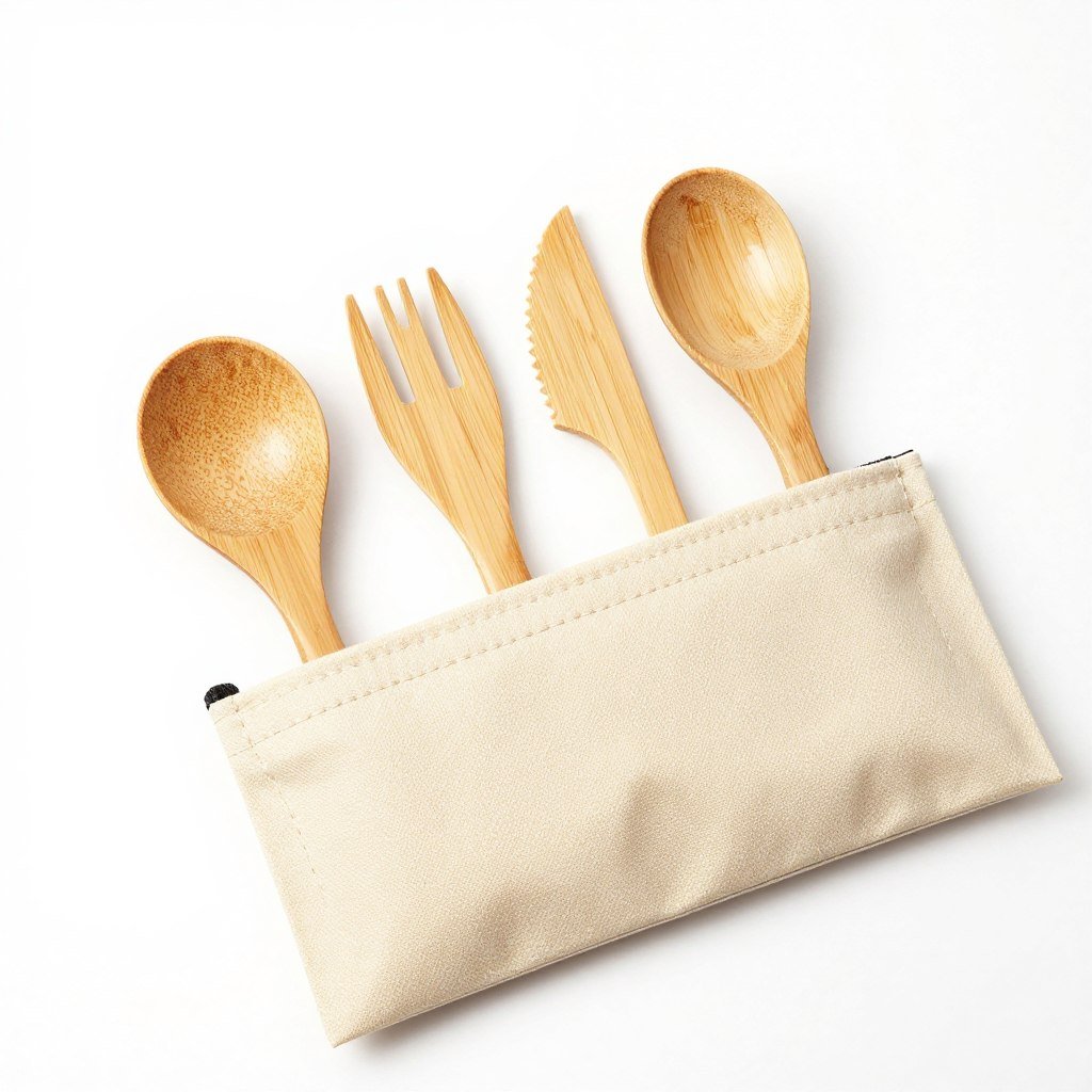 Bamboo utensil set in sustainable carrying case
