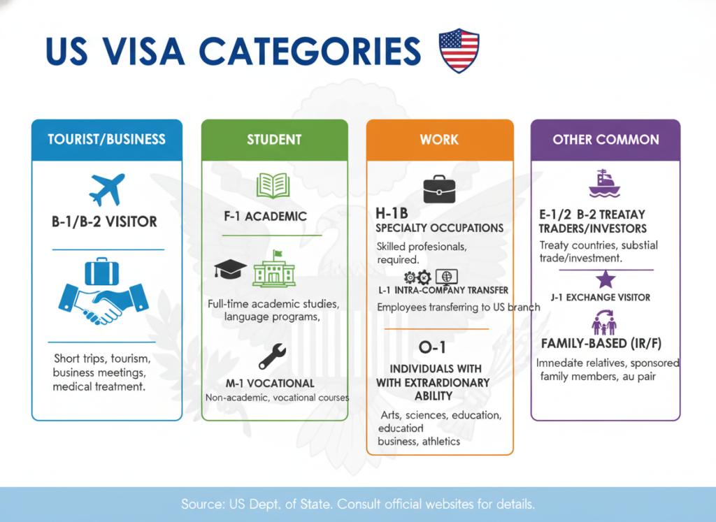 Different types of US visa categories and their purposes