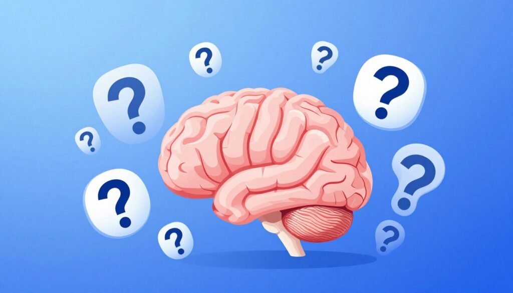 FAQ concept with question marks and brain illustration FAQ concept with question marks and brain illustration