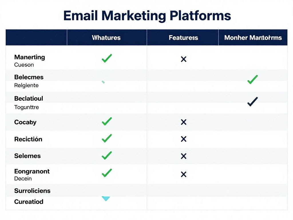 Feature comparison table between multiple email platforms