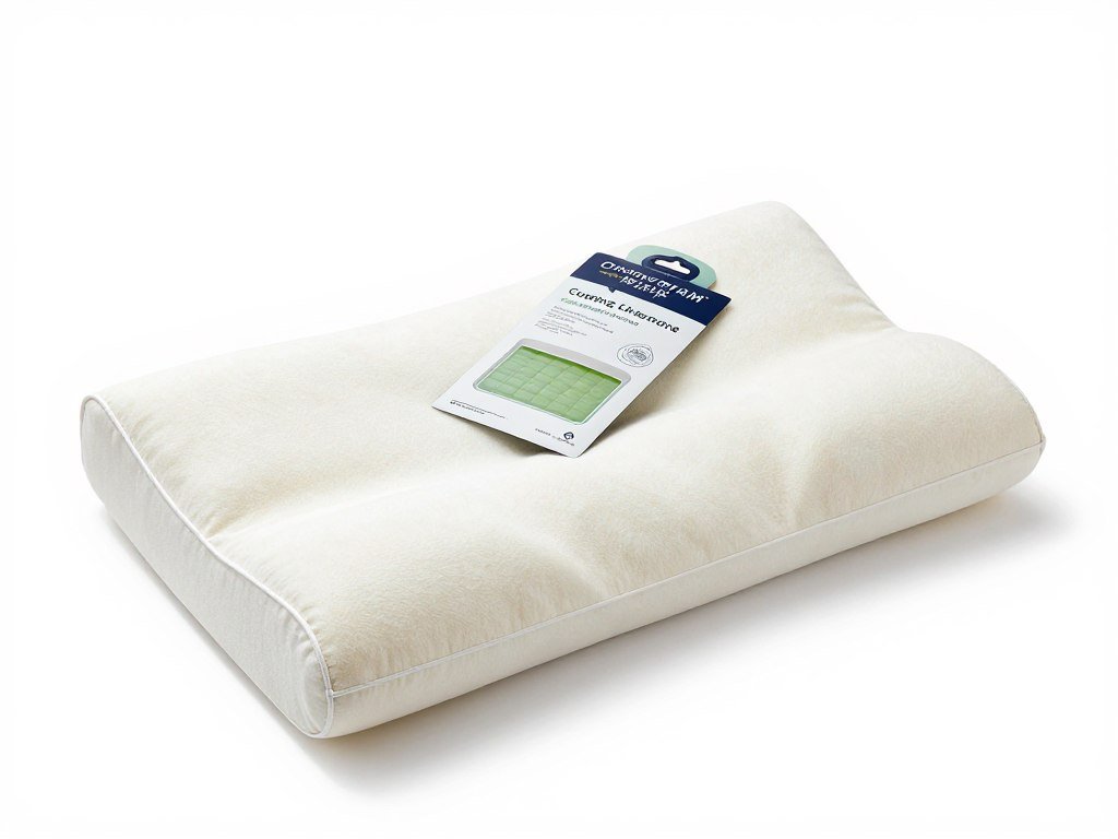 Green tea memory foam pillow in packaging showing cooling gel technology