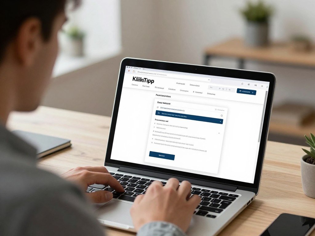 Professional business owner using KlickTipp email marketing platform on laptop