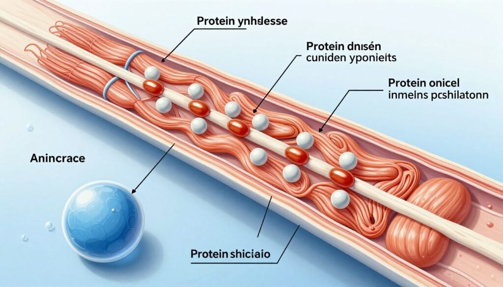 Protein synthesis process showing how essential amino acids build muscle tissue