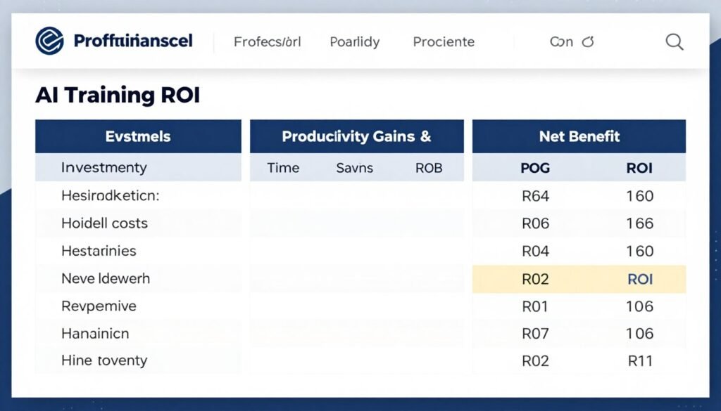 ROI calculation worksheet showing training investment versus productivity gains
