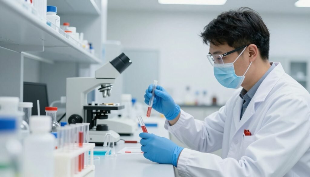 Scientific research laboratory with amino acid studies and clinical testing