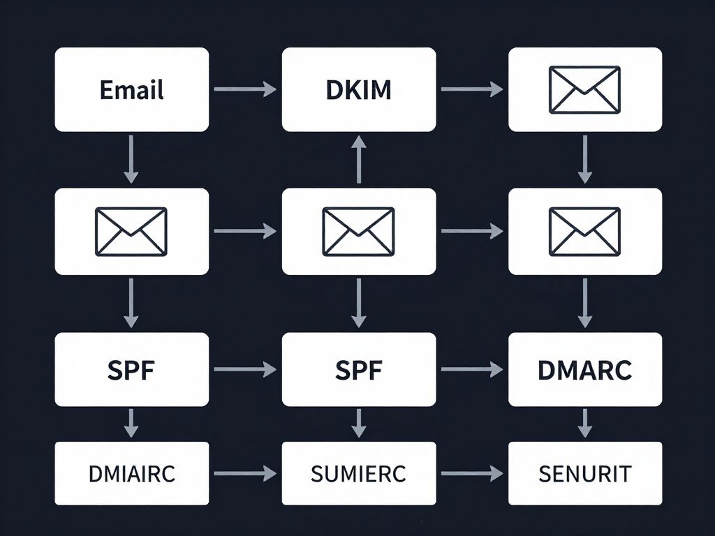 Technical diagram showing email authentication protocols