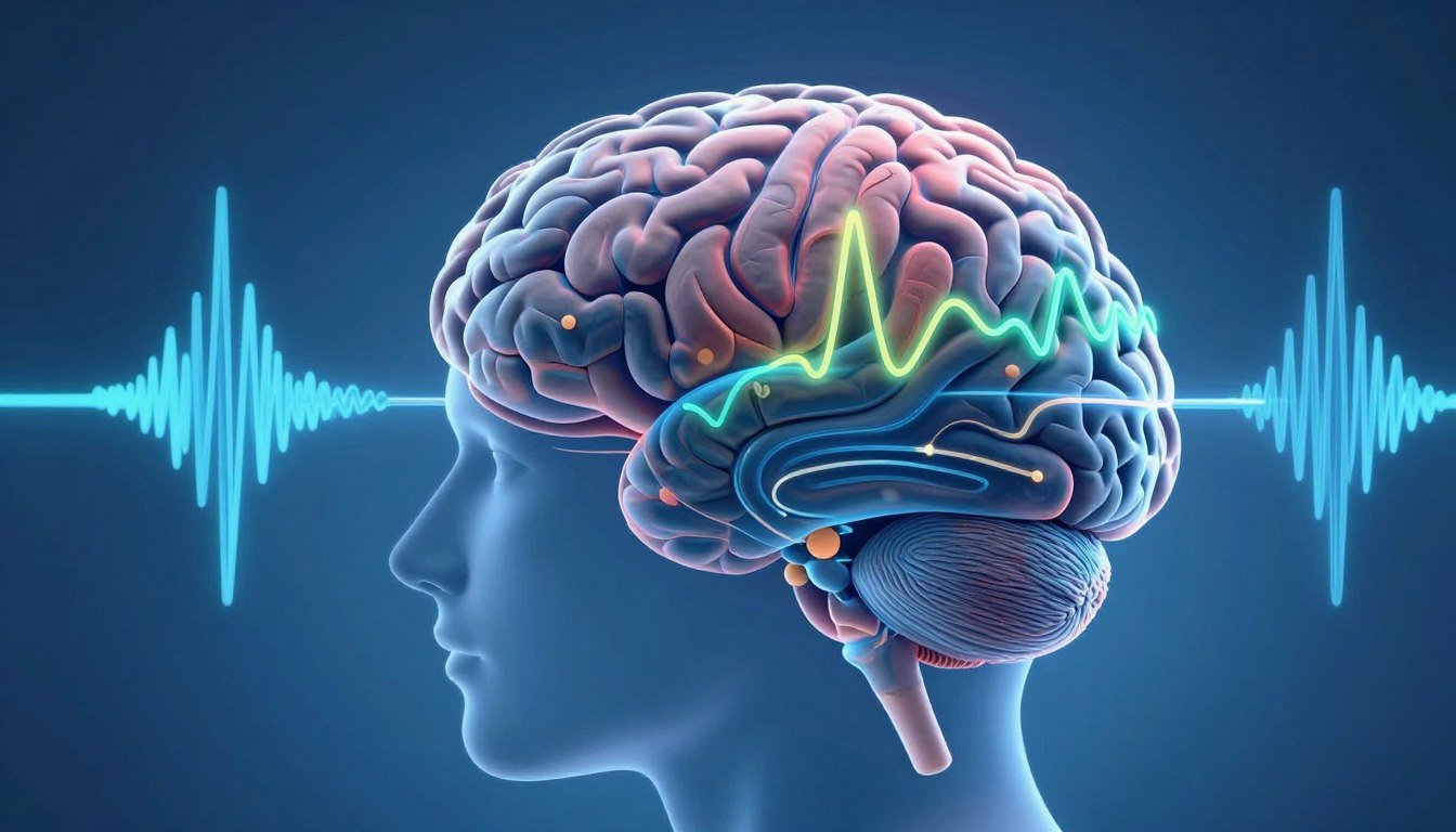 The Brain Song audio frequency visualization with brainwave patterns