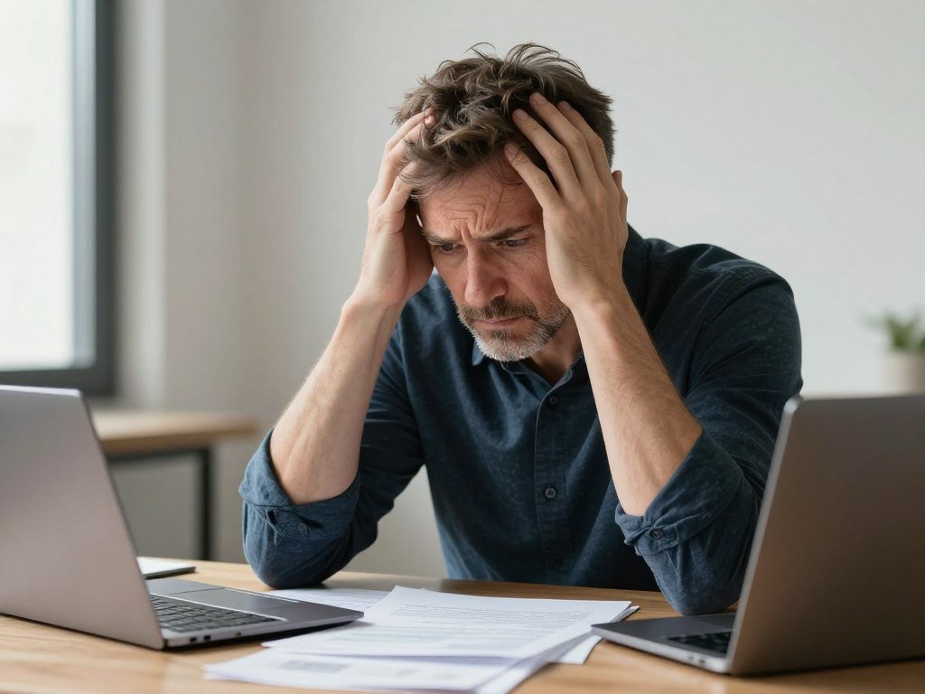 person experiencing brain fog and mental fatigue at desk person experiencing brain fog and mental fatigue at desk
