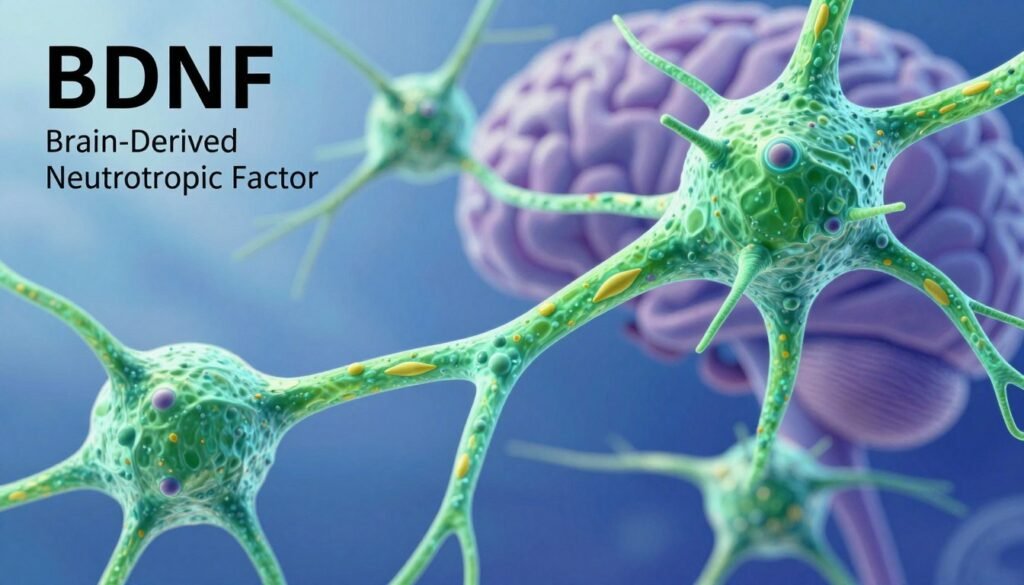 scientific illustration of BDNF molecule and neural connections scientific illustration of BDNF molecule and neural connections