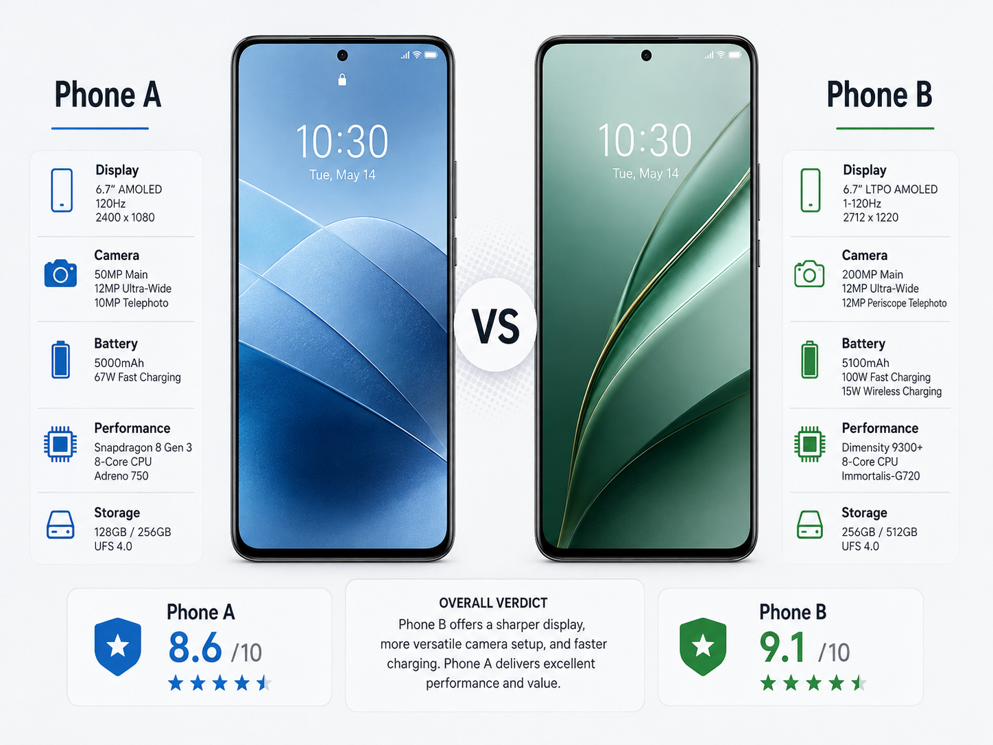 128GB vs 256GB phone storage comparison showing two smartphones